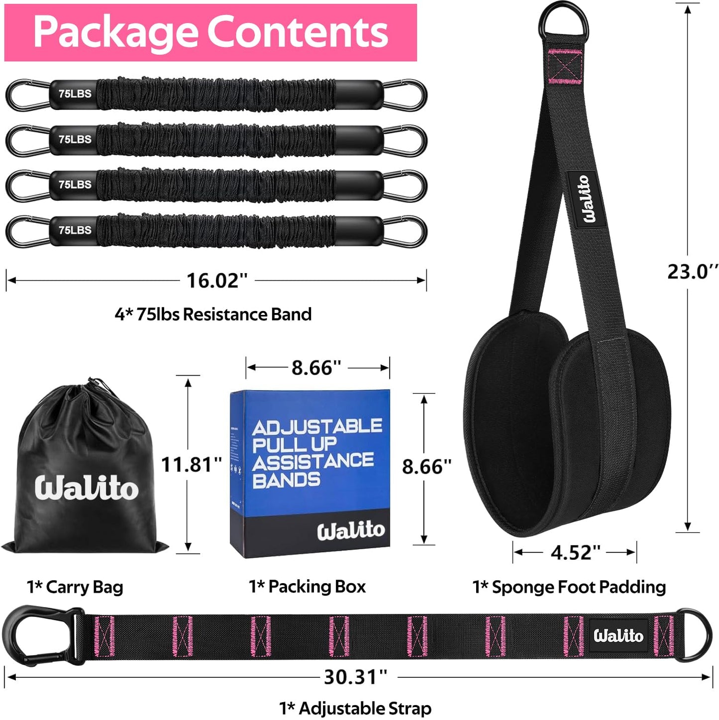 Pull Up Assistance Bands Set, Heavy Duty Adjustable Pull Up Assist Band with Feet Rest, Strength Training Bands for Home Gym Fitness, Pull-Up Bar, Calisthenics and Body Stretching