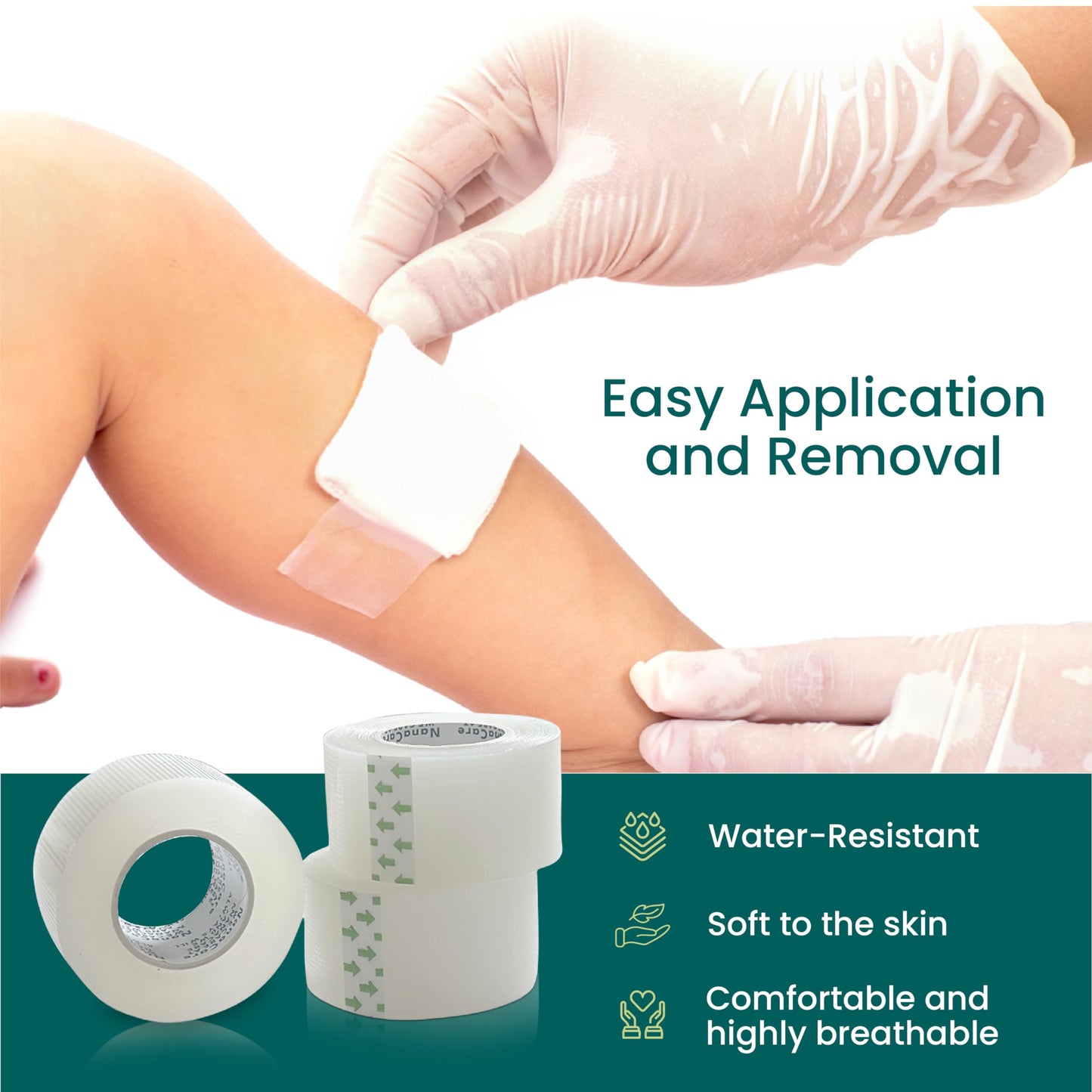 NanaCare Clear Medical Tape Waterproof, 4 Rolls - 1 inch x 10 yds + 10 pc Gauze Pads - Hypoallergenic Surgical Tape for Wound Care, Dressings & Face, First Aid Waterproof Bandage for Sensitive Skin