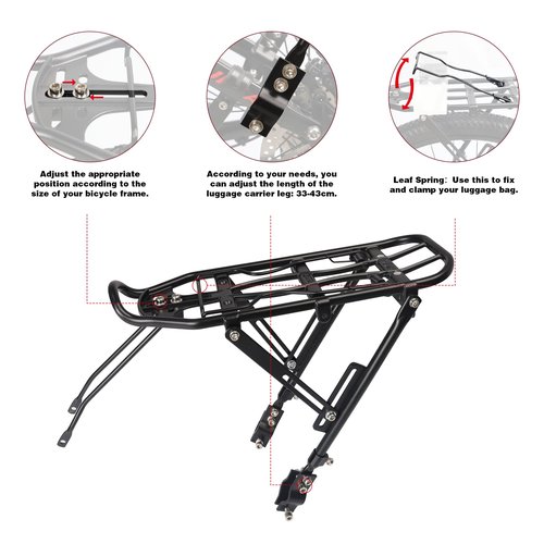 GRELiving Rear Bike Rack – Universal Bicycle Cargo Carrier for 26”-29”MTB, 700c Road Bike, Commuter & Classic Bikes | Lightweight Aluminum Pannier Rack (Fits Disc/Non-Disc Brakes)