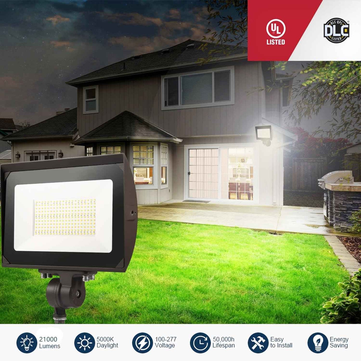 80W LED Flood Light - Waterproof Outdoor Security Light, 9600LM, 5000K Daylight, Knuckle Mount Included