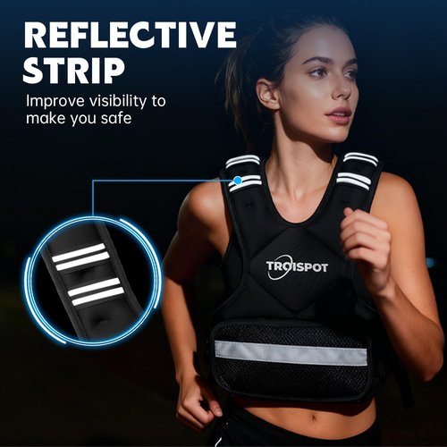 Troispot Weighted Vest, 11-20LB Weight Vest with Reflective Stripe, Body Weight Vest with Back Mesh Pocket for For Women & Men, Home Gym & Outdoor Strength Training