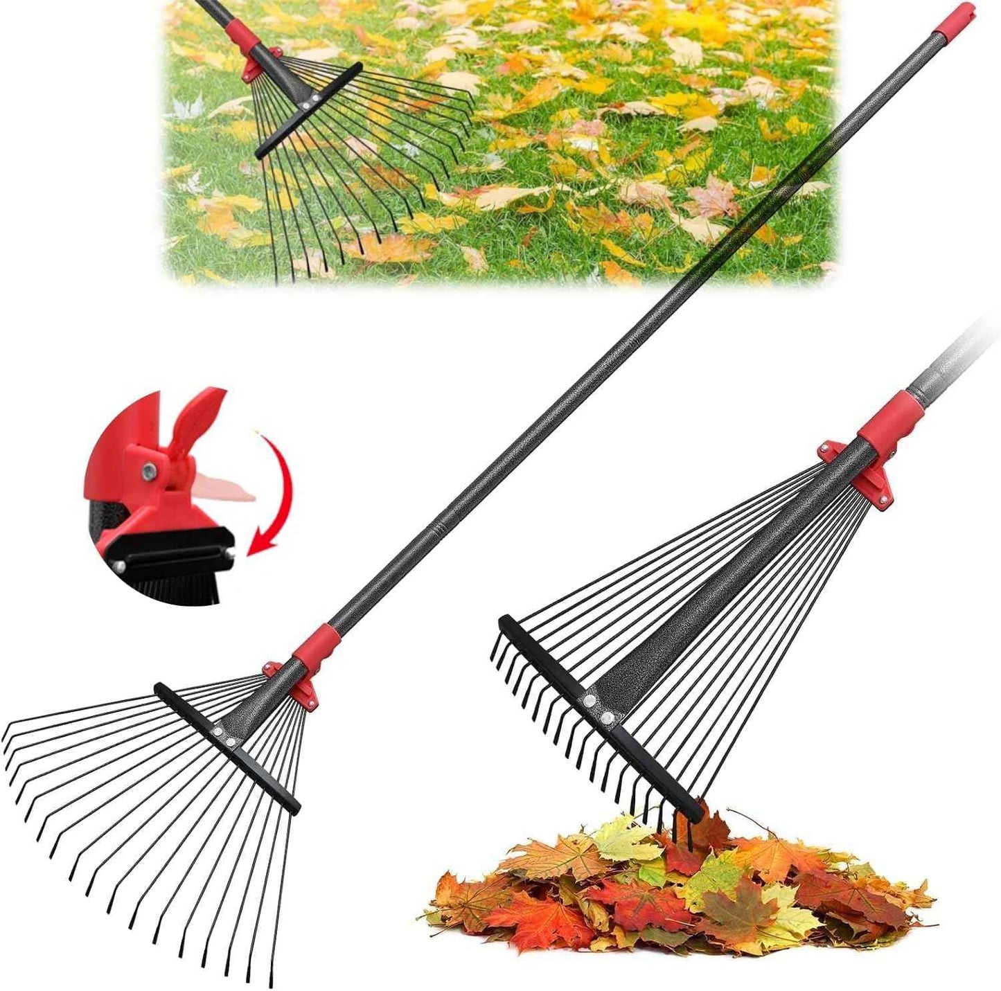 TAILERNRUYE 61 Inch Rake for Leaves , Adjustable 18 Tines with Expandable Head 9-18in Grass Rake Heavy Duty Metal Rakes for Women Children Yard Gardener Gardening Grass Debris Lawns