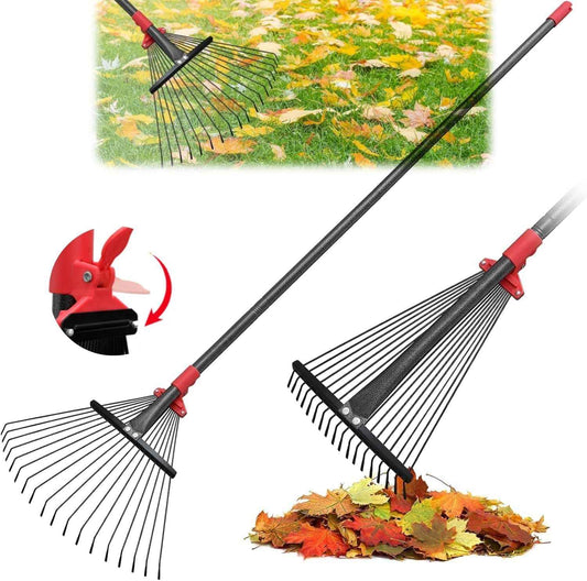 TAILERNRUYE 61 Inch Rake for Leaves , Adjustable 18 Tines with Expandable Head 9-18in Grass Rake Heavy Duty Metal Rakes for Women Children Yard Gardener Gardening Grass Debris Lawns