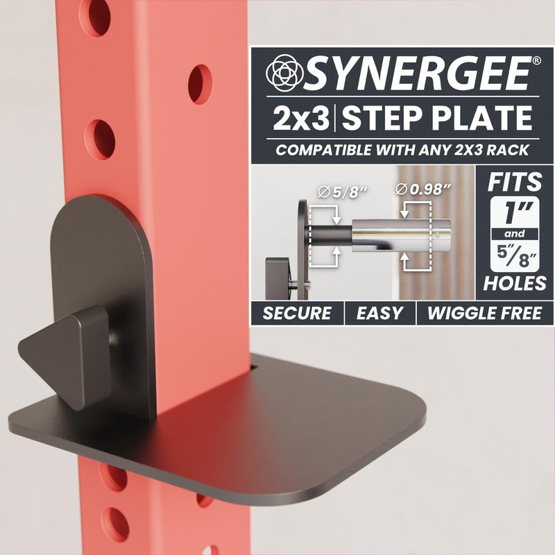 Synergee Step Plate for 2x3 Power and Squat Racks, Fits Racks with 1" and 5/8" Holes. Step-Up Plate for Reaching Pull-Up Bars, Chin-Ups, and Muscle-Ups.