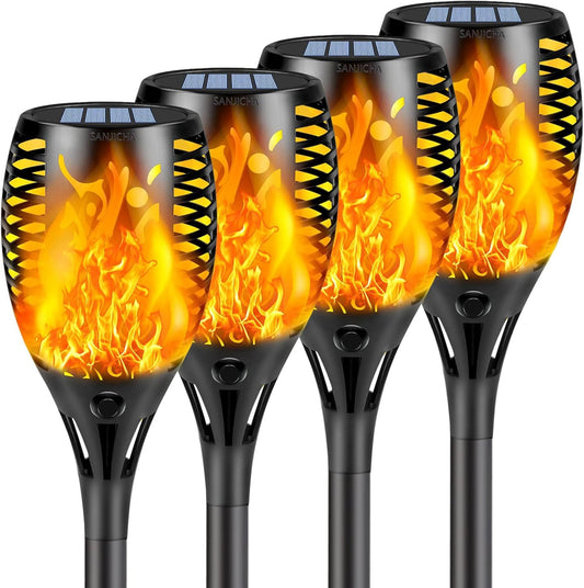 10 Pack Mini Solar Torch Lights - Flickering Flame Outdoor Decor for Halloween, Waterproof Solar Garden Pathway Lights