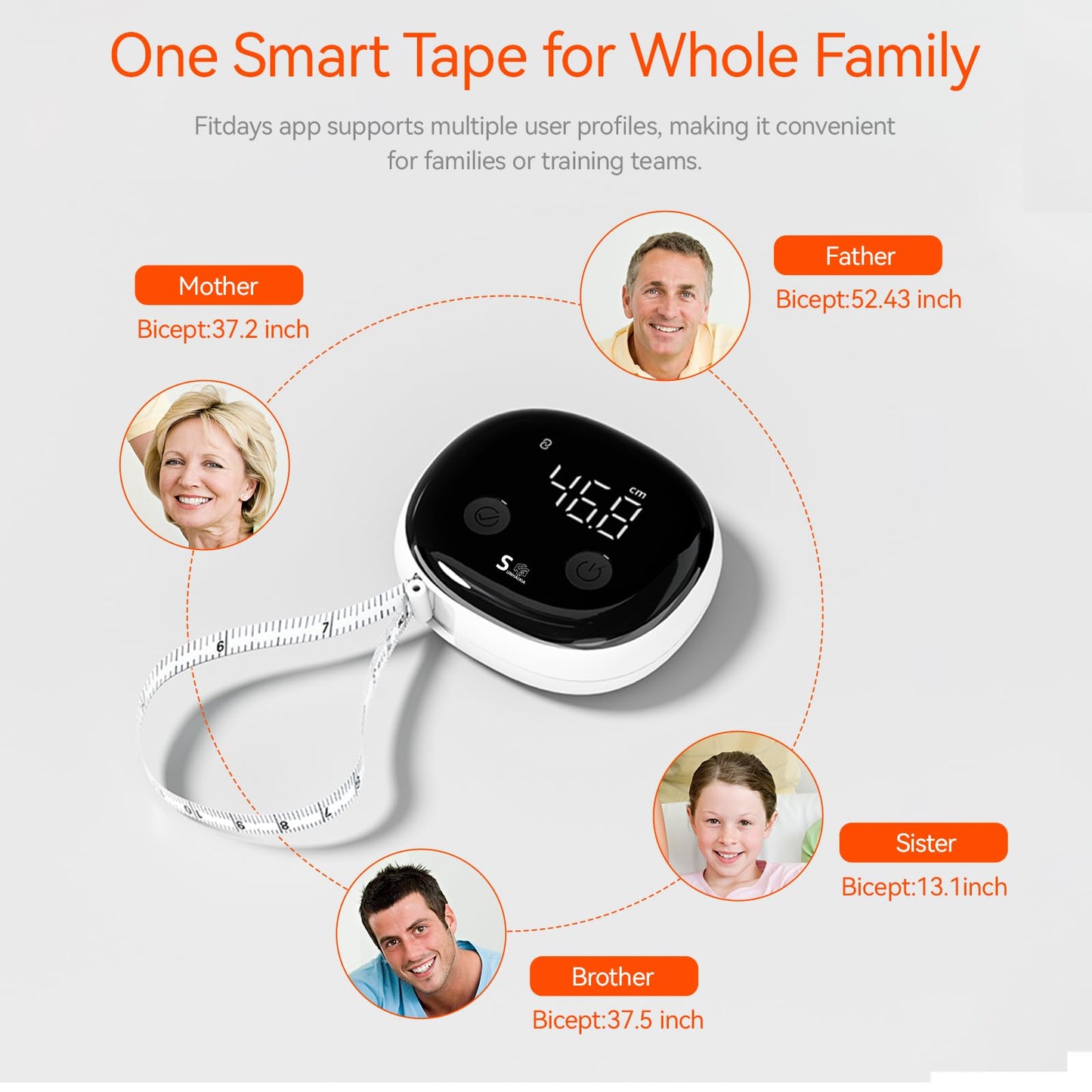 Fitdays Smart Body Tape Measure | Bluetooth Body Fat BMI Tool with LED HD Display & Auto-Retract | Fitness & Weight Loss Tracker for Waist/HIPS/Arms | Fitdays App Sync (Black)