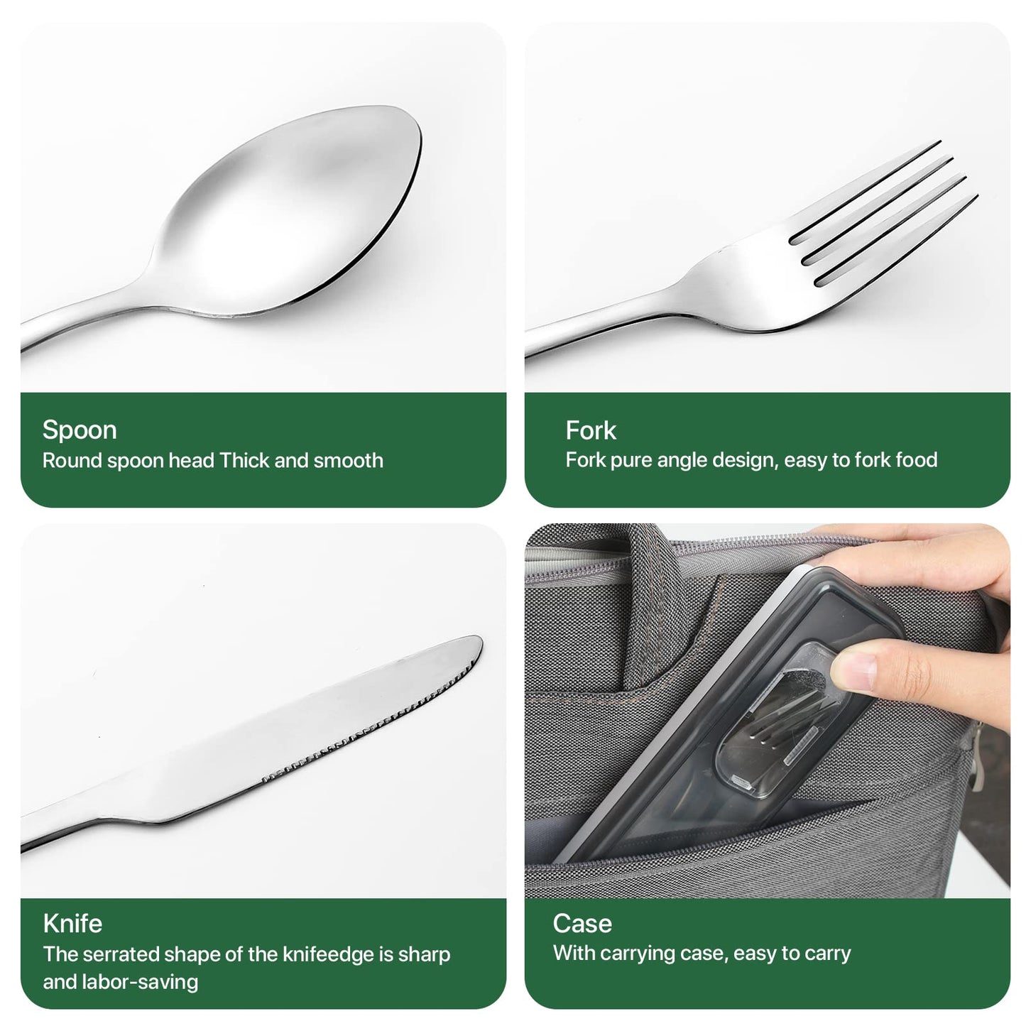 HMDZMR Travel Utensils with Case, 4pcs Stainless Steel Knives Spoons and Forks Set, Reusable Cutlery Set for Camping Picnic Hiking Office
