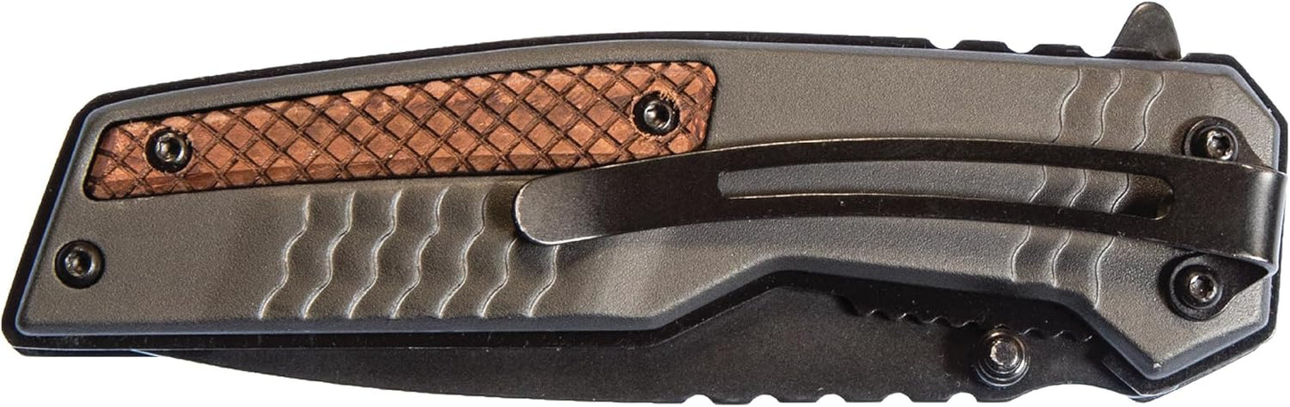 Smith & Wesson M&P Bodyguard Folding Knife - 3.5in Serrated Tanto Blade, Aluminum Handle, Black/Wood Finish