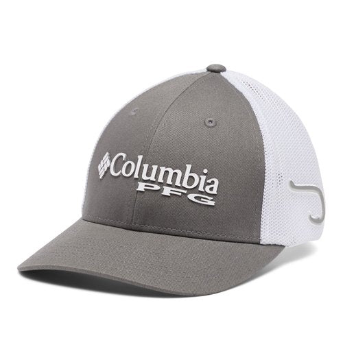 Columbia Unisex PFG Logo Mesh Ball Cap, Titanium/Hook, L/XL