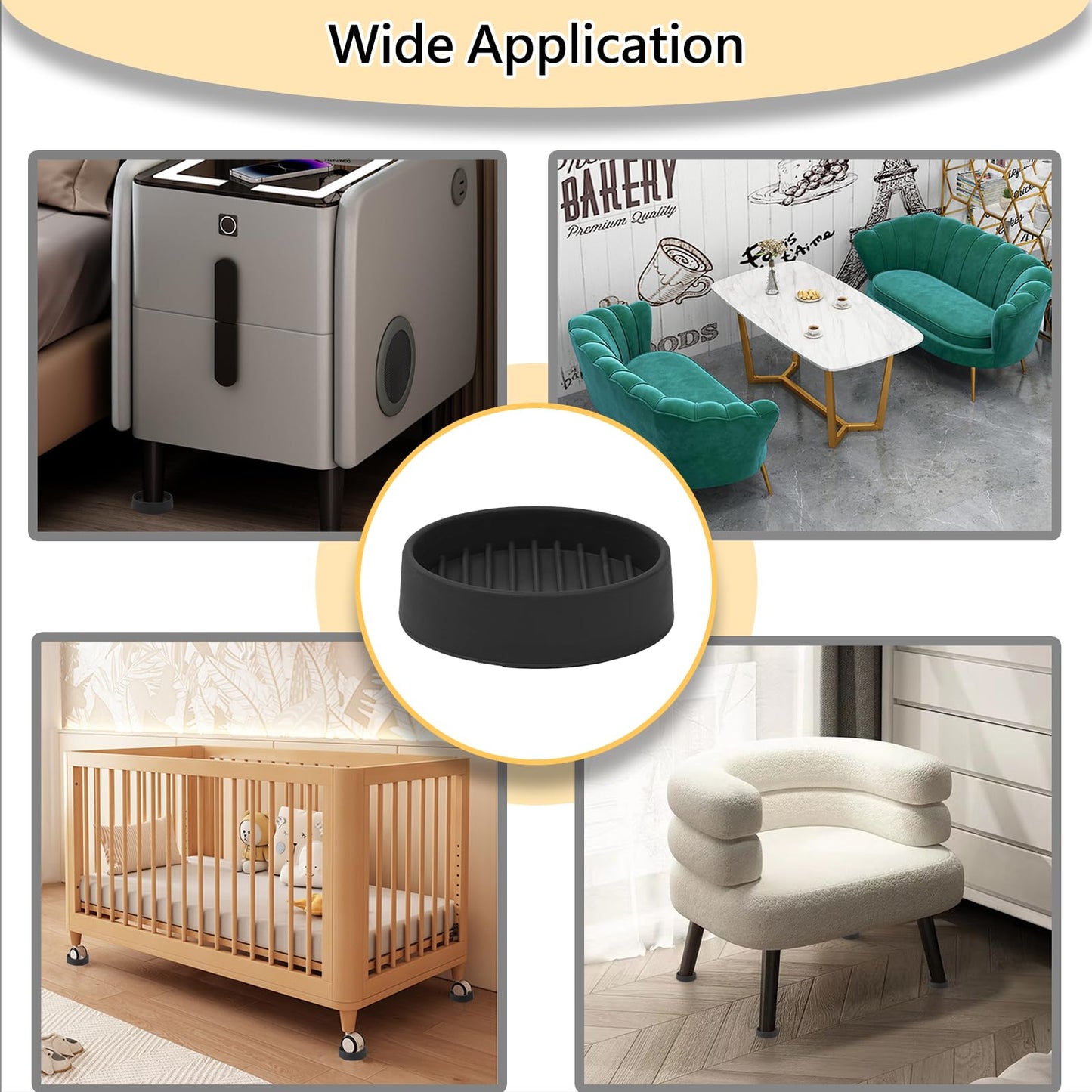 3x3 Round Rubber Furniture Caster Cups, Anti-Sliding Furniture Pads Bed Stopper Floor Protectors with Grip - Protect Any Flooring