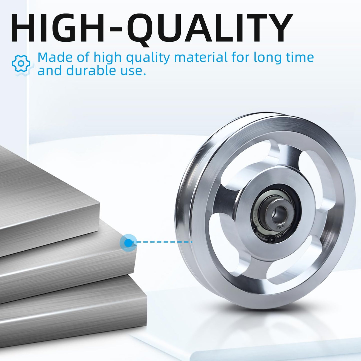 Flylin Aluminum Alloy Bearing Pulley Wheel, Universal Sliver Strength Training Equipment Pulley Wheel Gym Accessory, Fitness Pulley Wheel for Gym Equipment Part Cable Merchine (114mm)