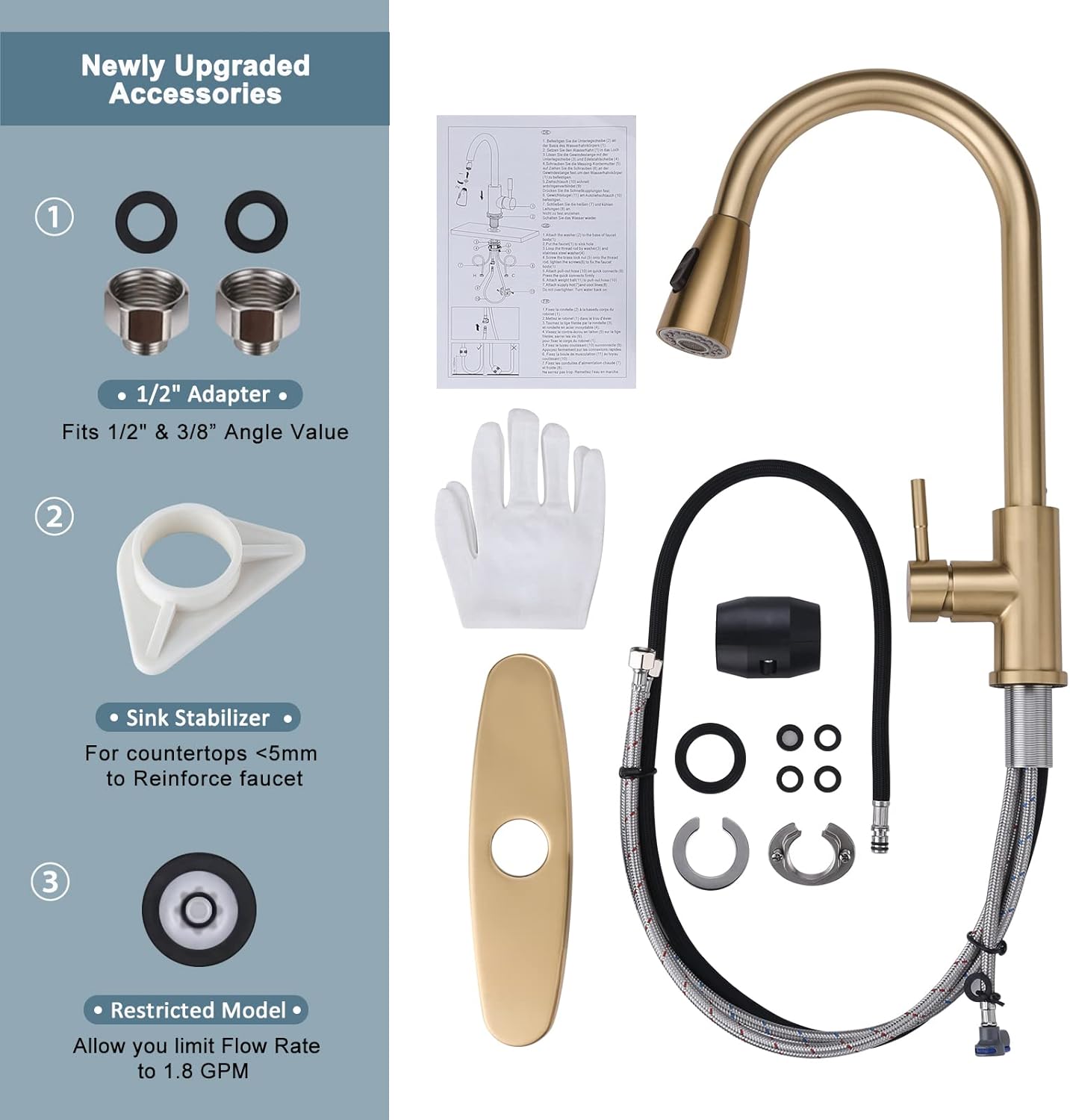 Stainless Steel Kitchen Faucet Combo with Water Filter - Brushed Nickel Sink Faucet for RO Systems
