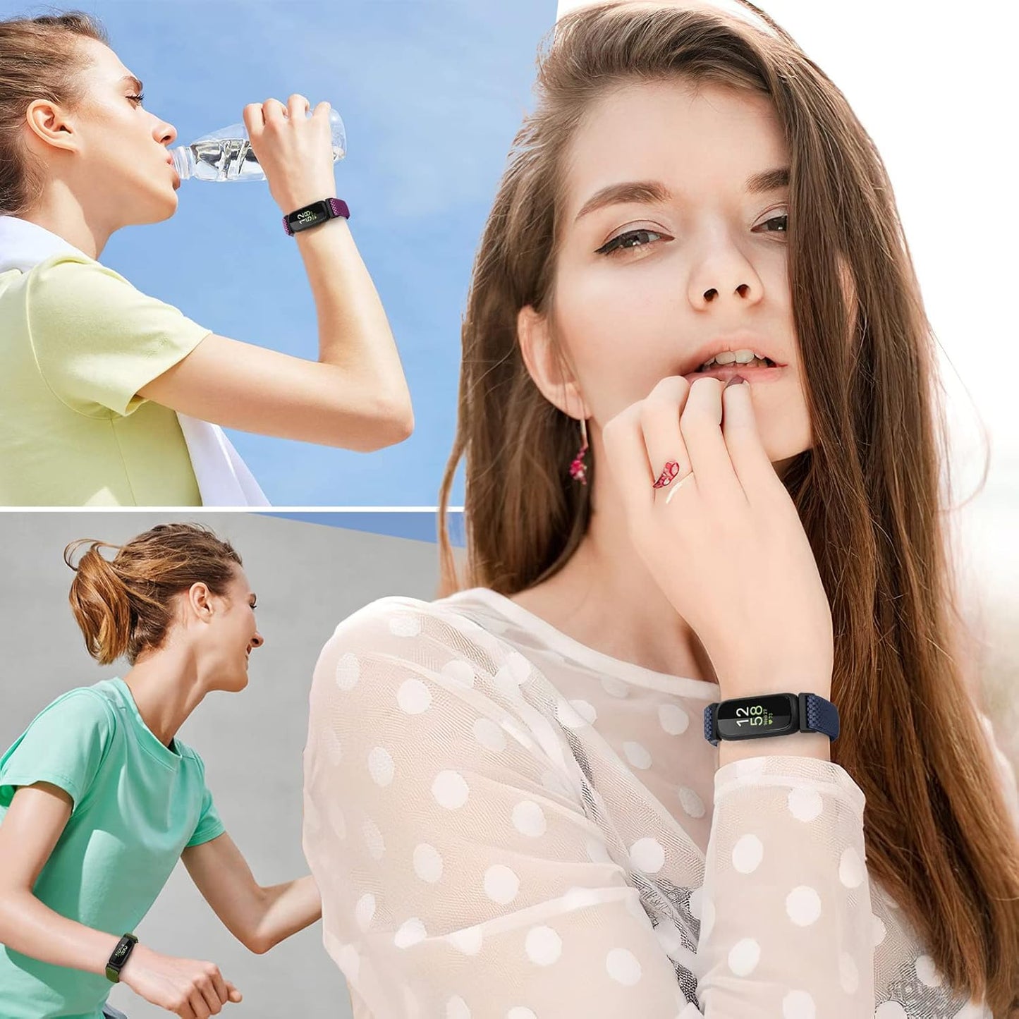 Vodtian 4-Pack Elastic Bands for Fitbit Inspire 3/2 | Adjustable Nylon Loop Straps for Men & Women