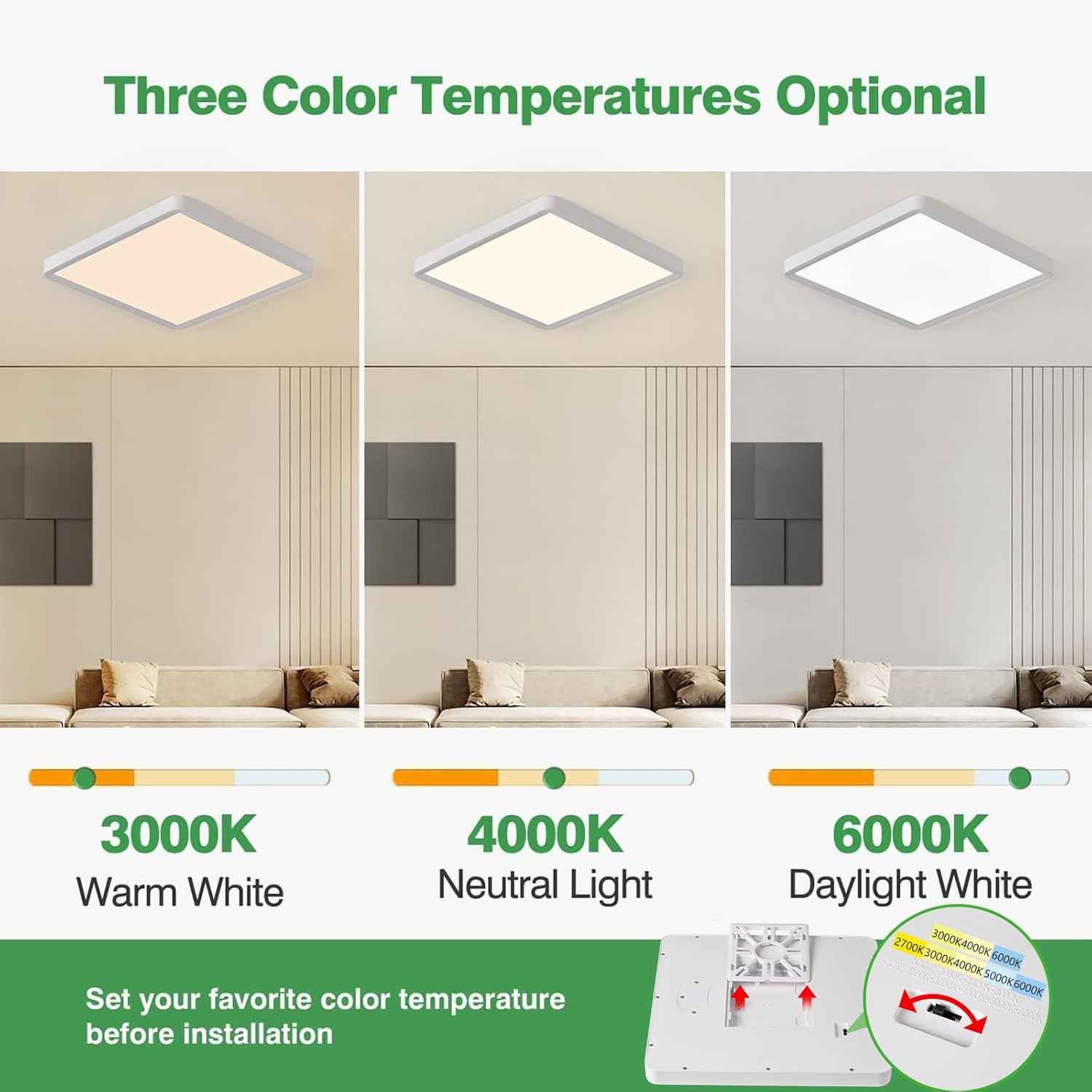 50W 20-Inch LED Flush Mount Ceiling Light - 5000LM, CCT Selectable, Low Profile for Hallway, Kitchen, Bedroom