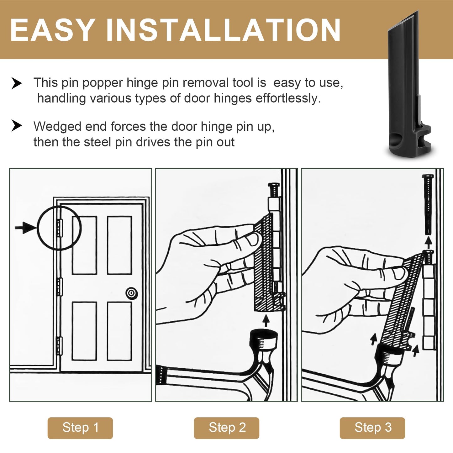 Door Hinge Pin Remover Tool Replacement for Hinge Outlet Pin Popper – Compatible with Most Door Hinges, Easily Removes Stuck or Tight Pins, Heavy-Duty Steel Pin with Durable Plastic Body