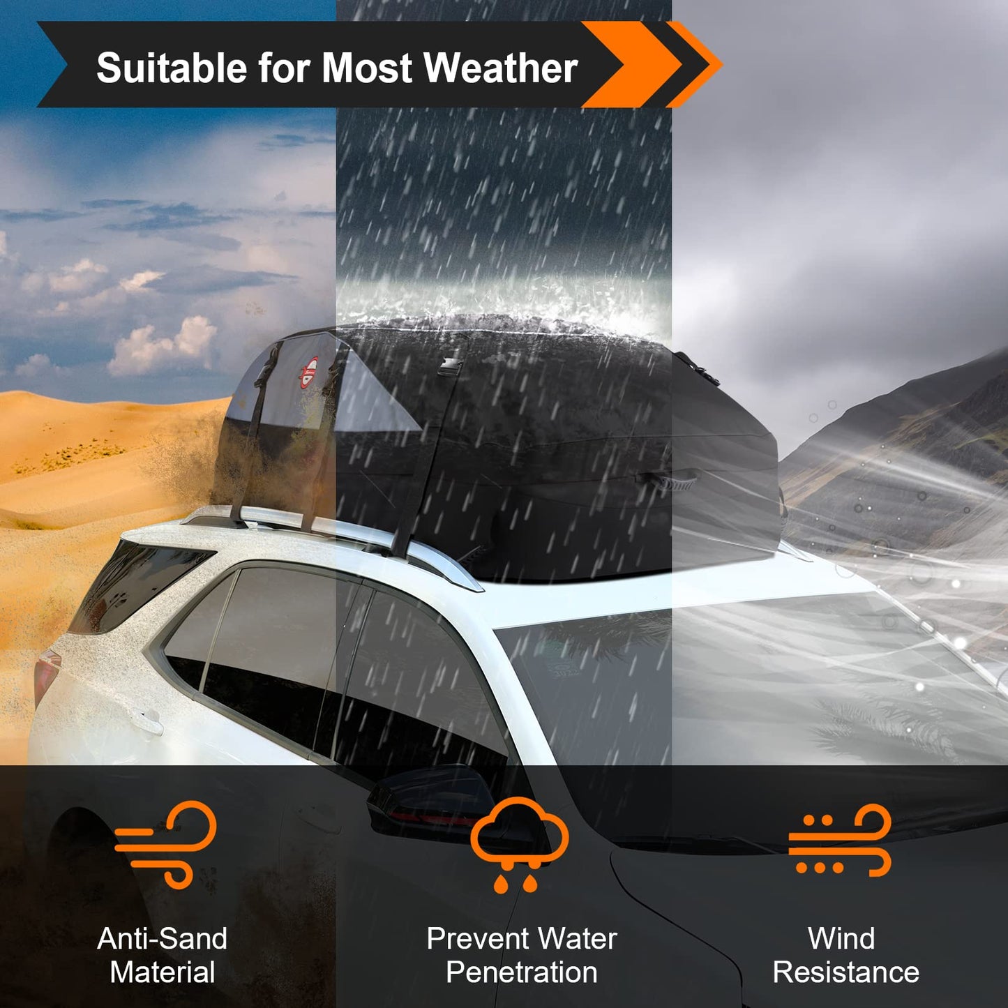 Sailnovo Rooftop Cargo Carrier 15 Cubic Car Roof Cargo Carrier Soft-Shell for Top of Vehicle, Waterproof Roof Bag Includes 4 Door Hooks + Storage Bag for Vehicles with/Without Roof Luggage Racks