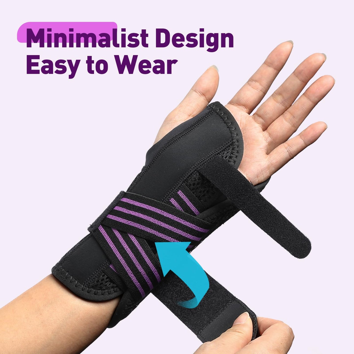 AGPTEK Carpal Tunnel Wrist Brace for Men Women, Night Sleeping Wrist Support with 2 Splints, Pain Relief Hand Brace for Arthritis Sprains Tendonitis, Adjustable Wrist Splint for Right Hand (S/M, Black & Purple)