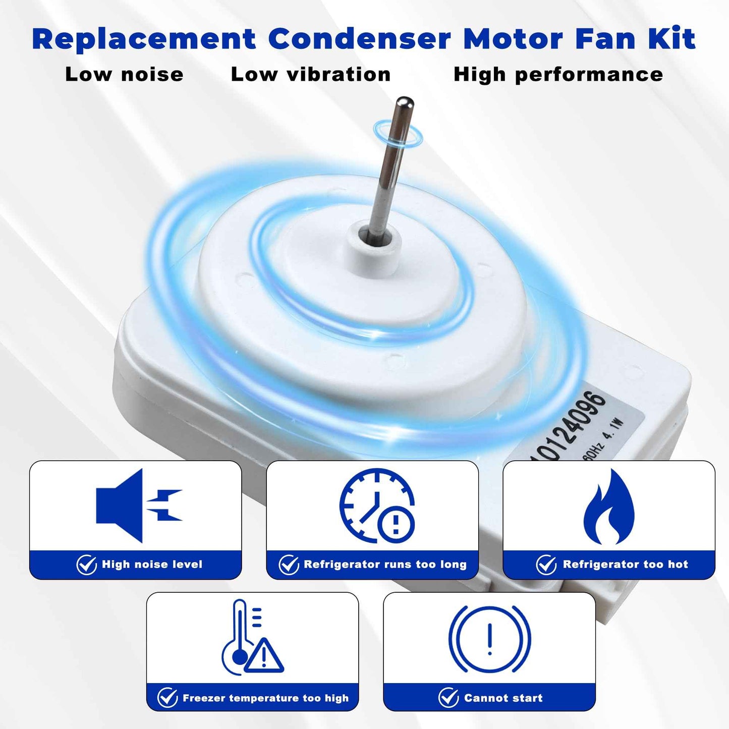 W10124096 W10130108 W10204250 Refrigerator Condenser Fan Motor Kit - Compatible with Whirlpool, KitchenAid & Kenmore, with Motor, Blade, Harness & Hardware,Replace 2188727 2188538
