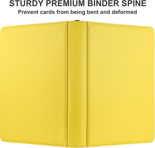 GEAoffice 16 Pocket Trading Card Binder - Ringless Side-Loading Design with Zipper Closure | PU Leather for 1000+ Cards - Yellow