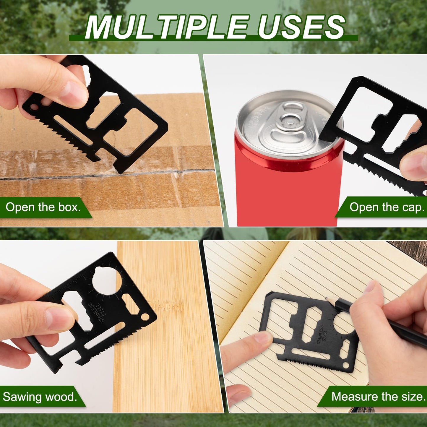 Survival Credit Card Multitool, 11 in 1 Beer Opener Survival Card Tool,Wallet Multitools Card Perfect for Fathers Men Gadgets Stocking Stuffers for Men (12 PCS) (Black)