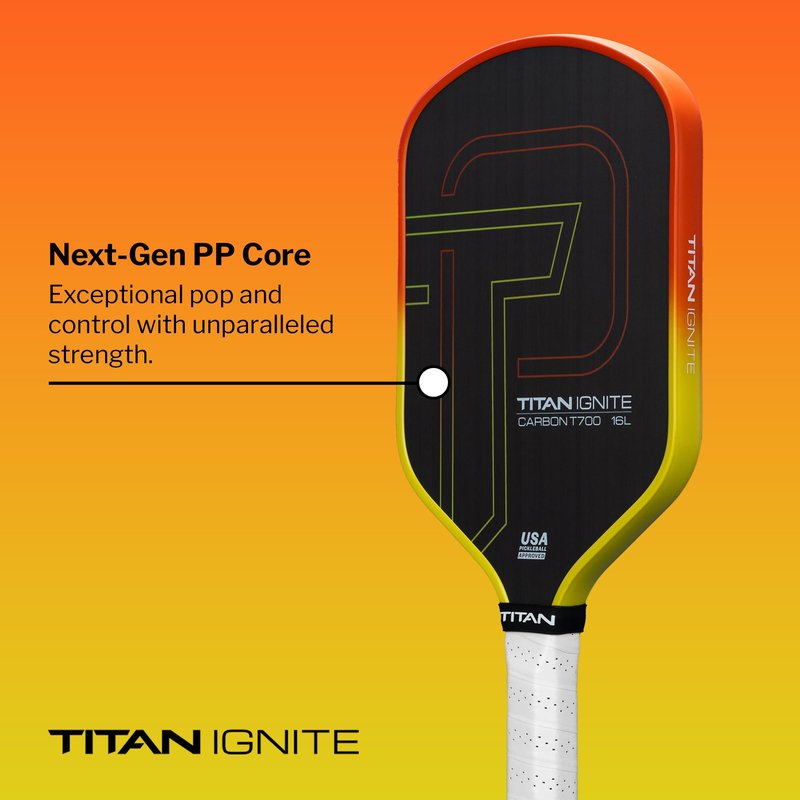 Titan Ignite Pickleball Paddle 16L Sunset – Elongated Shape, Raw T700 Carbon Fiber, 16mm PP Core – USA Pickleball Approved
