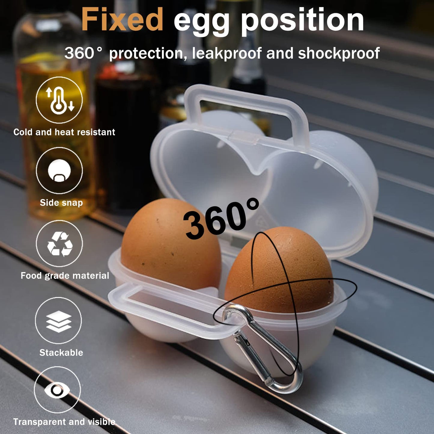 RoseFlower 2pcs Egg Holder Container, 2 Girds Plastic Egg Storage Box Shockproof Protection, Portable Egg Tray Carriage Dispenser for Camping Picnic Travel Kitchen Refrigerator Outdoor, Clear