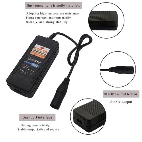 FORJOYUA 14.6V 5A LiFePO4 Scooter Battery Charger for 4S 12.8V LiFePO4 Battery Pack with 3P-XLR 1+2 Connector