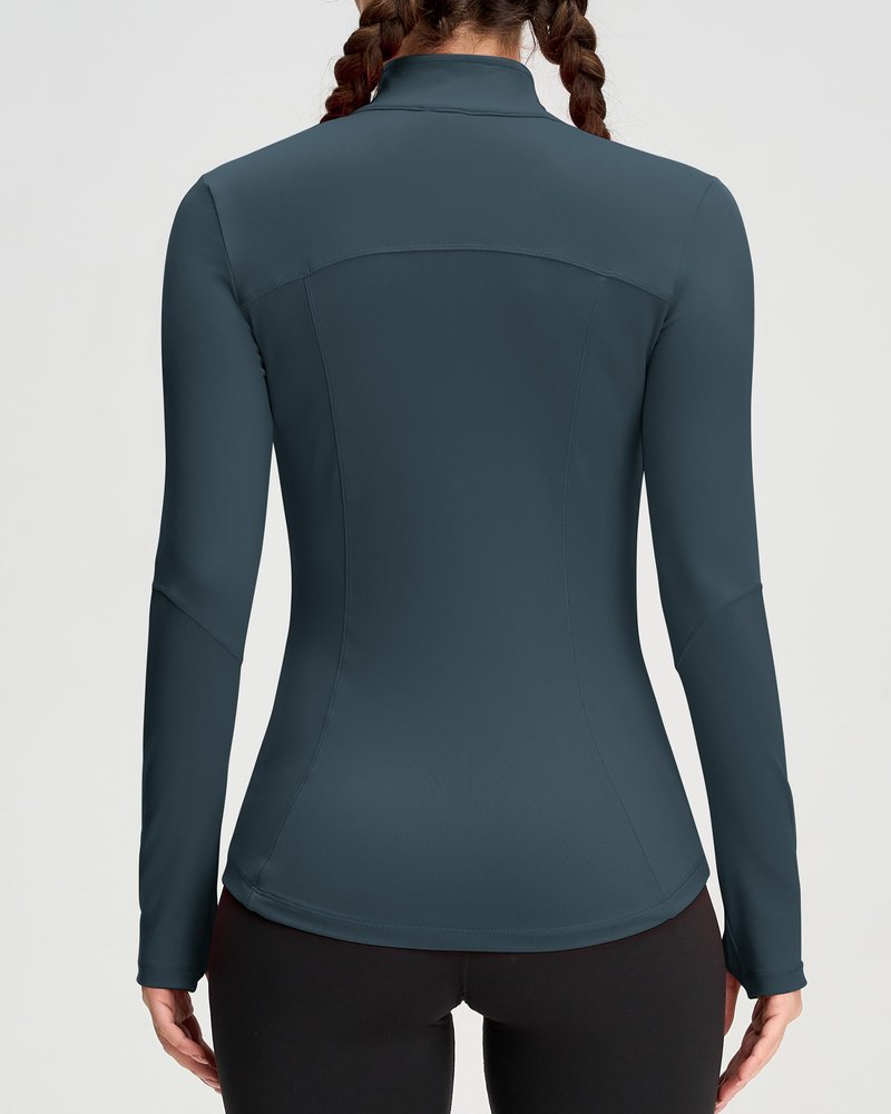 QUEENIEKE Womens Running Jacket Athletic Workout Jackets Track Full Zip Up Gym for Women Yoga Top Nurse Align Slim Fit Sport bbl Scrub Jacket Long Sleeve Sweater Dusty Blue X-Small