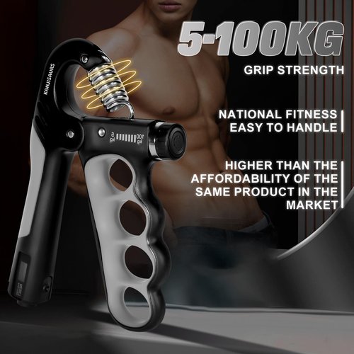 KANJISAURS Grip Strength Trainer, Adjustable Resistance Forearm Strengthener with 11-220Lbs (5-100KG), Digital Counter, Ergonomic Hand Gripper Strengthener for Musicians, Athletes & Injury Recovery
