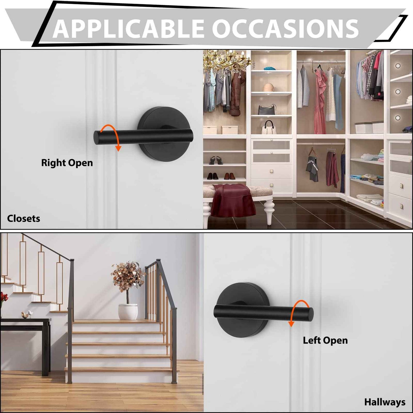 Haidms 3 Packs Matte Black Closet Door Handle, Passage Door Lever, Black Hall and Closet Door Handles for Hallways, Closets and Laundry Rooms