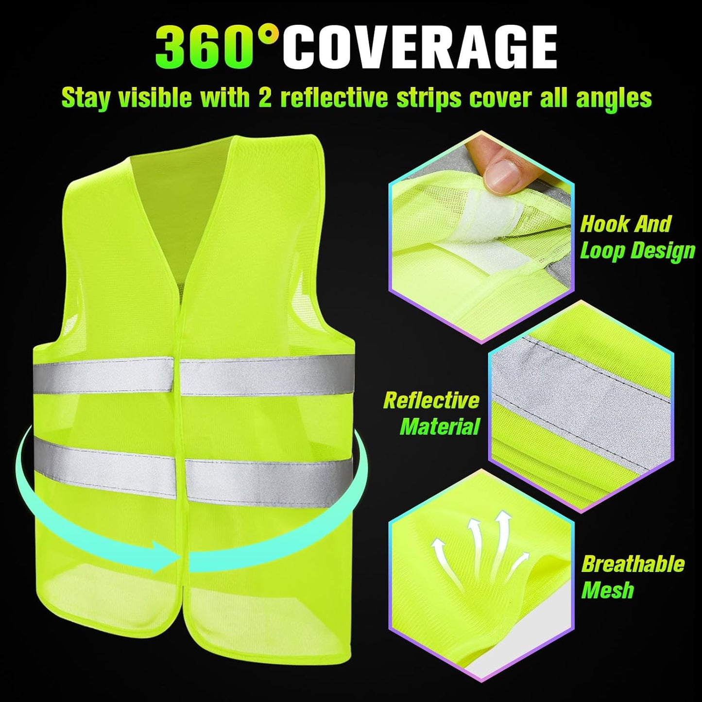 High Visibility Reflective Safety Vest for Men & Women - Bulk Security Mesh Vest for Work, Cycling & Running