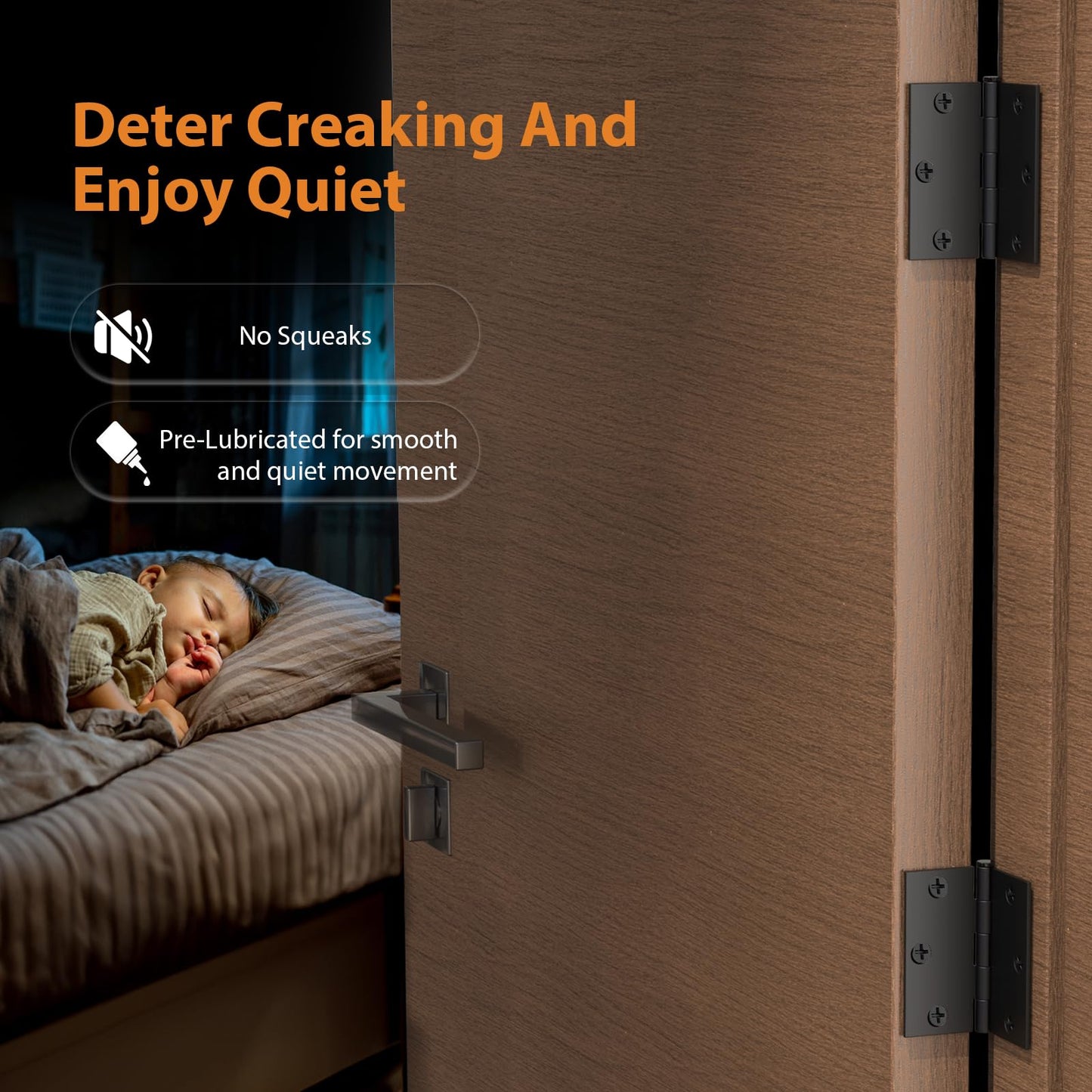 AmzGod 3 Pack 3.5 Inch Matte Black Door Hinges, Interior Hinges with Square Corners, 3 1/2" Black Hardware for Standard Residential Doors