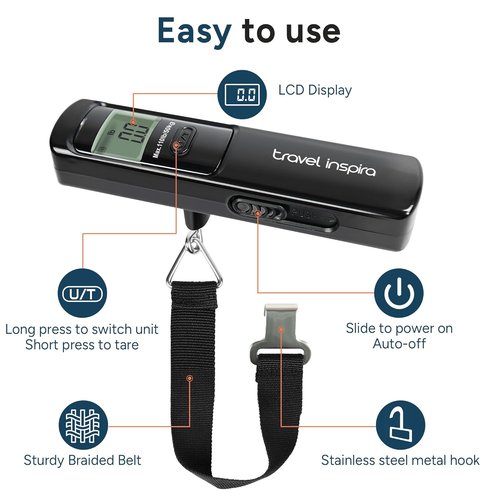 Battery-Free Luggage Scale - Portable Handheld Suitcase Weight Scale | 110 lbs/50 kg Capacity