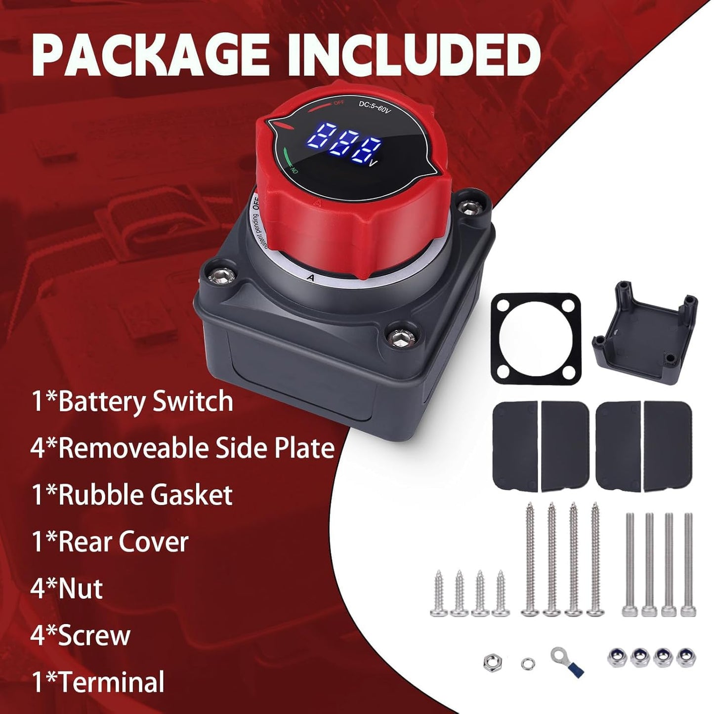 AWBLIN Battery Disconnect Switch - Upgrade with Voltmeter for Marine, Car, Truck, RV | DC 5-60V Isolator