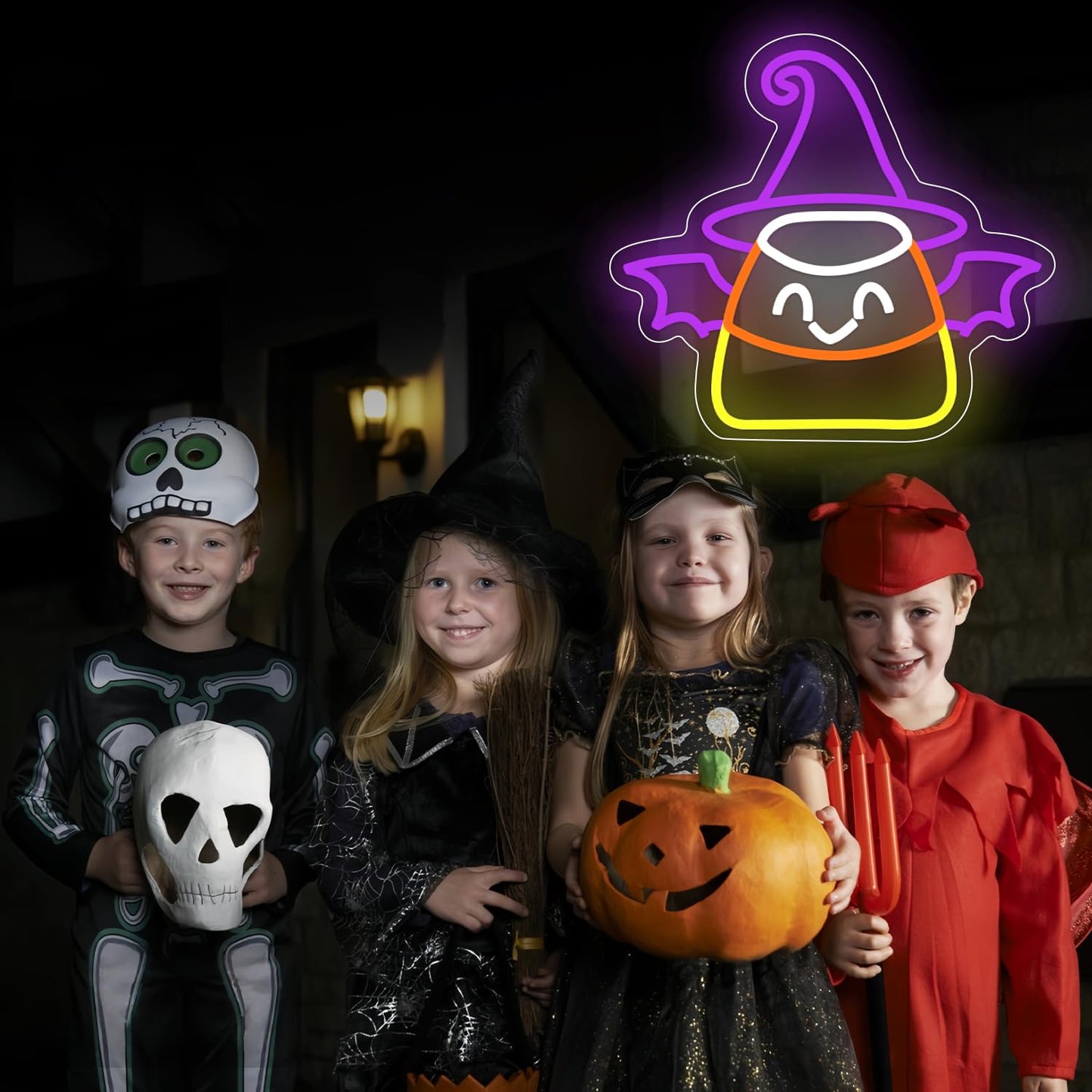 Halloween Neon Sign for Wall Decor Bat Led Sign Dimmable Candy Corn Neon Sign Witch Neon Light Up Sign Halloween Bedroom Kids Room Bar Horror Man Cave Game Room