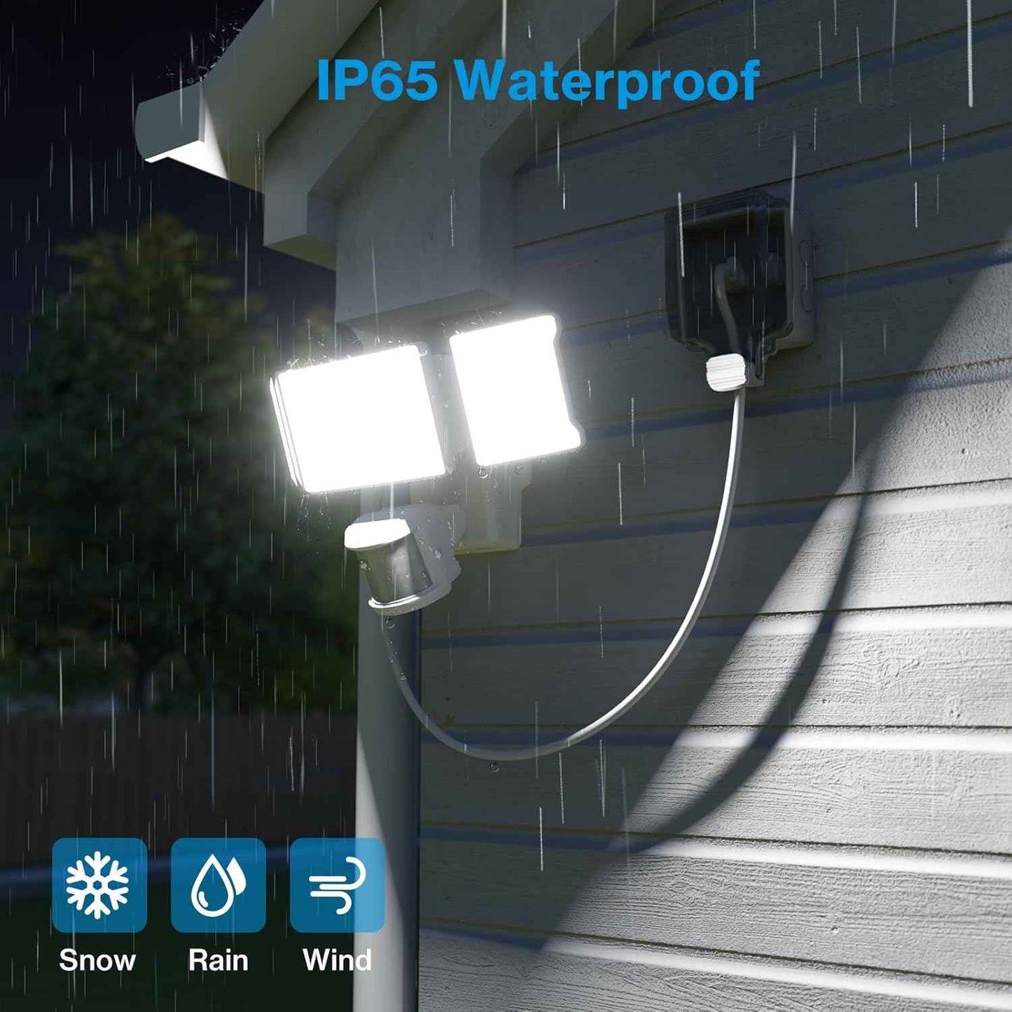 75W Motion Sensor Outdoor Flood Lights - 3 Heads, 7500LM LED Security Lighting, IP65, 6500K for Garage, Yard & Patio (2 Pack)