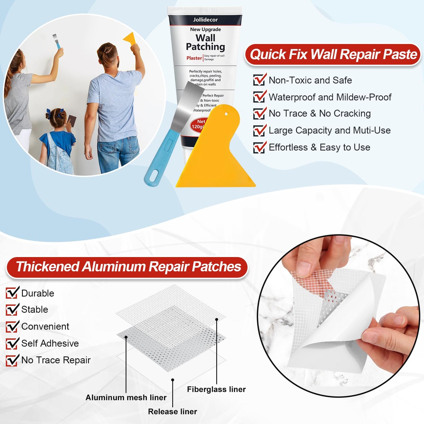 2 Pack Drywall Repair Kit, 240g Quick Drying Spackle Wall Repair with Scraper Wall Patch Repair to Fix Wall Surface Holes and Creak Damage Wall Mending Agent for Home Wall Plaster Wall Repair
