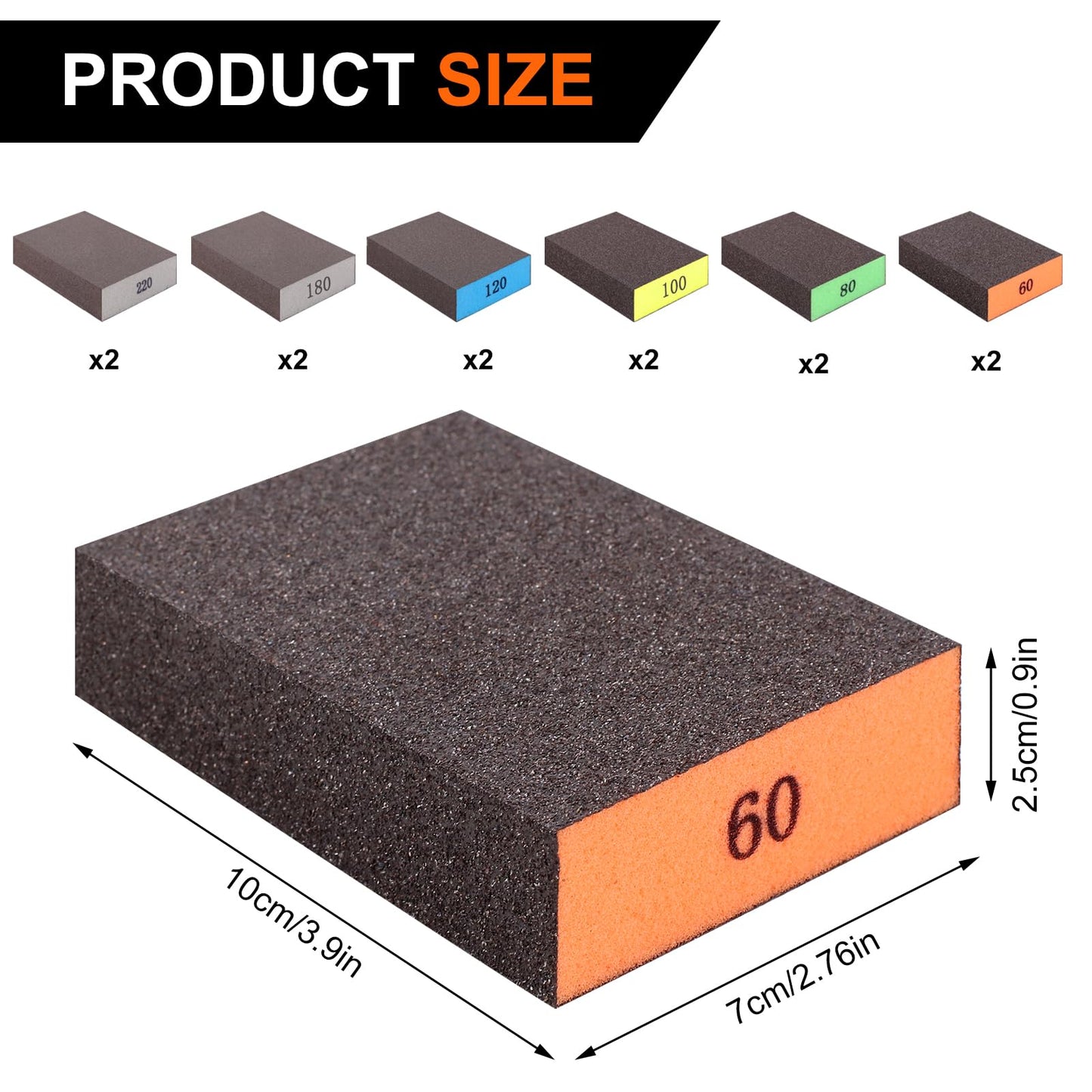 Romeda 12-Pack Sandpaper Block, Four Grits Per Pack 220/180/120/100/80/60, Washable and Reusable Handmade Sanding Sponge, Drywall Sandpaper Blocks for Wooden Drywall Sheetrock and Metal Glazing