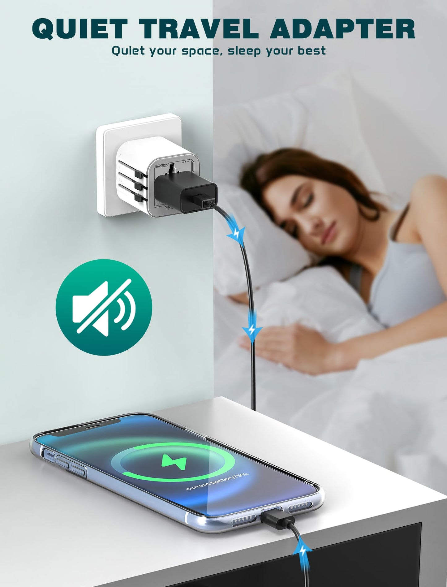 Universal Travel Adapter Worldwide, TECSIX Compact Travel Power Plug Adapter (Type A C G I), 2500W Internetional Wall Charger Outlet Adaptor to Europe, India, UK, US, AUS, Asia 200+ Countries