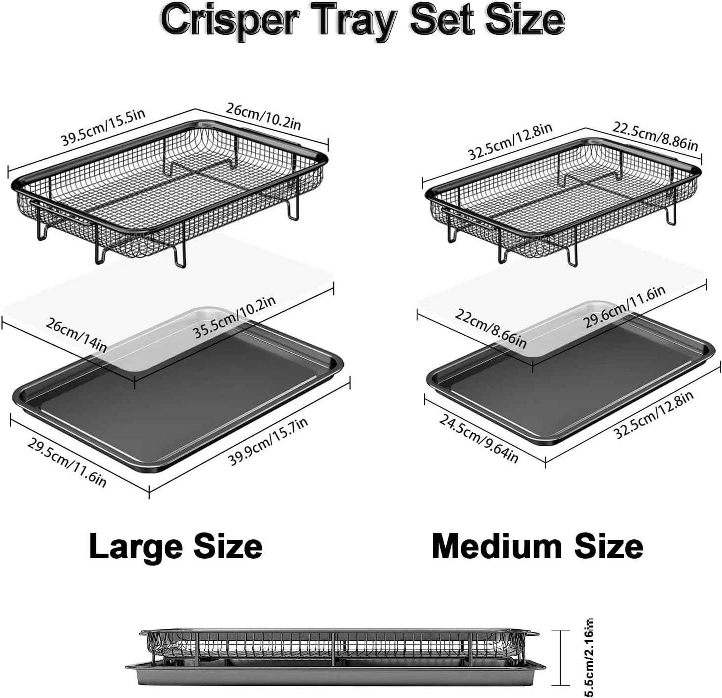 Air Fryer Basket Set with Parchment Papers - Non-Stick Stainless Steel Trays (2 Sizes)