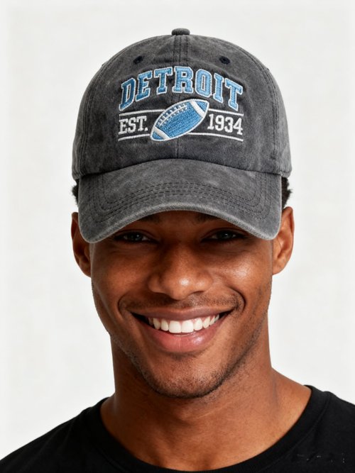 Embroidered City Detroit L Hat for Men Women Vintage Washed Denim Football Fans Hat Adjustable Cotton Baseball Cap