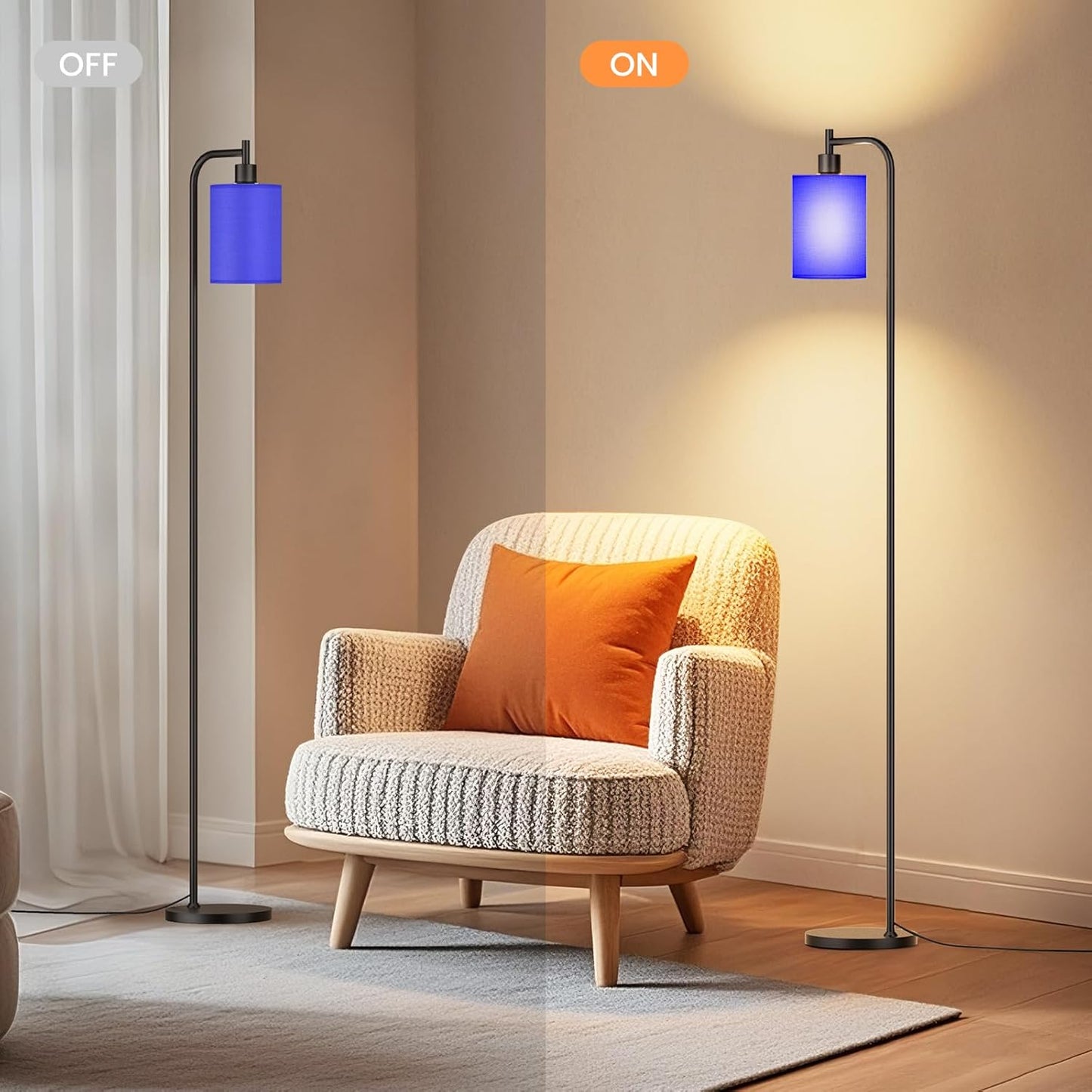 Dimmable Floor Lamp with Linen Shade & Remote Control - Modern 9W LED Standing Lamp for Living Room, Bedroom, Office