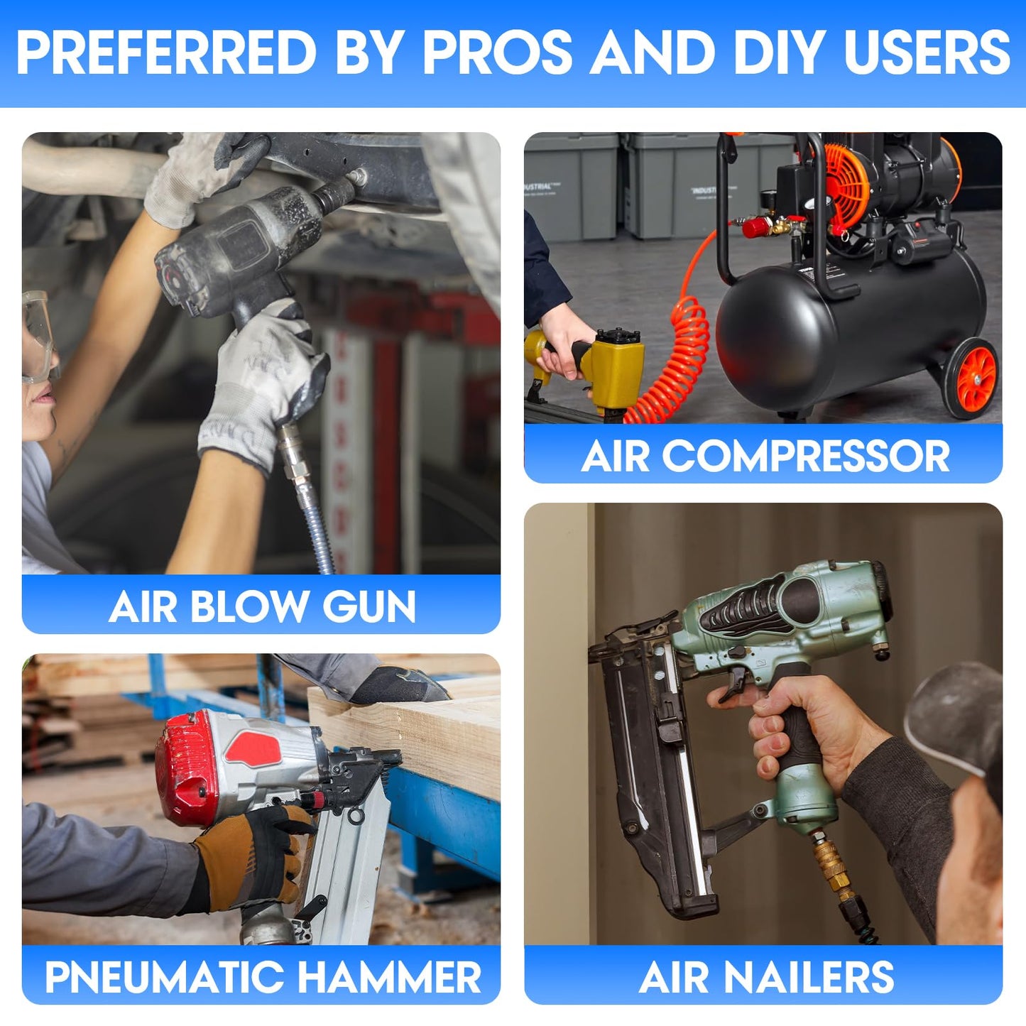 2-Way Air Hose Splitter with 360° Swivel, 1/4" NPT Steel Fittings - 300PSI Industrial Air Compressor Connector, Durable Quick Connect Accessories