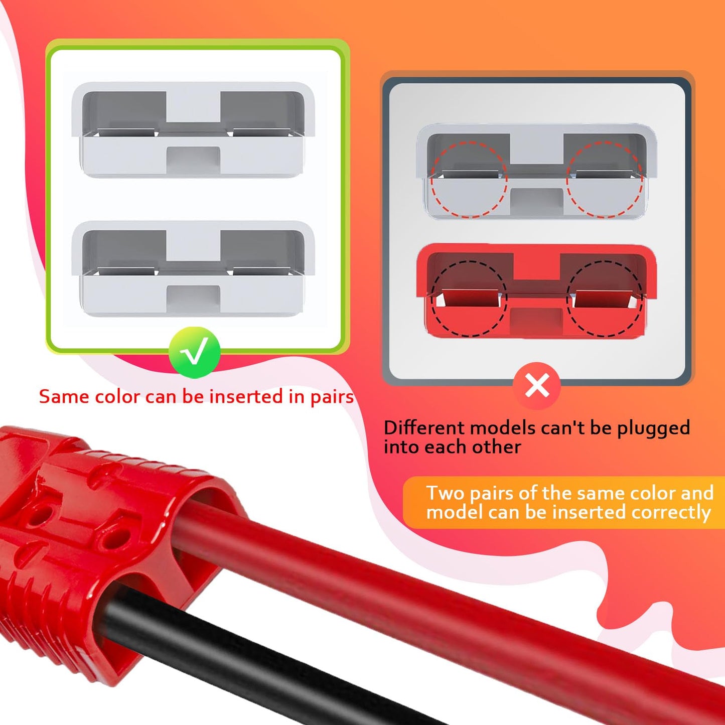 BFXM Anderson Connector 4 Pcs, 50 Amp 12-36v Batteries Quick Connect/Disconnect Plug Kit, Connectors for 6 to 12 Gauge Cables, for Car Bike ATV Winches Lifts Motors More,SB50 Red