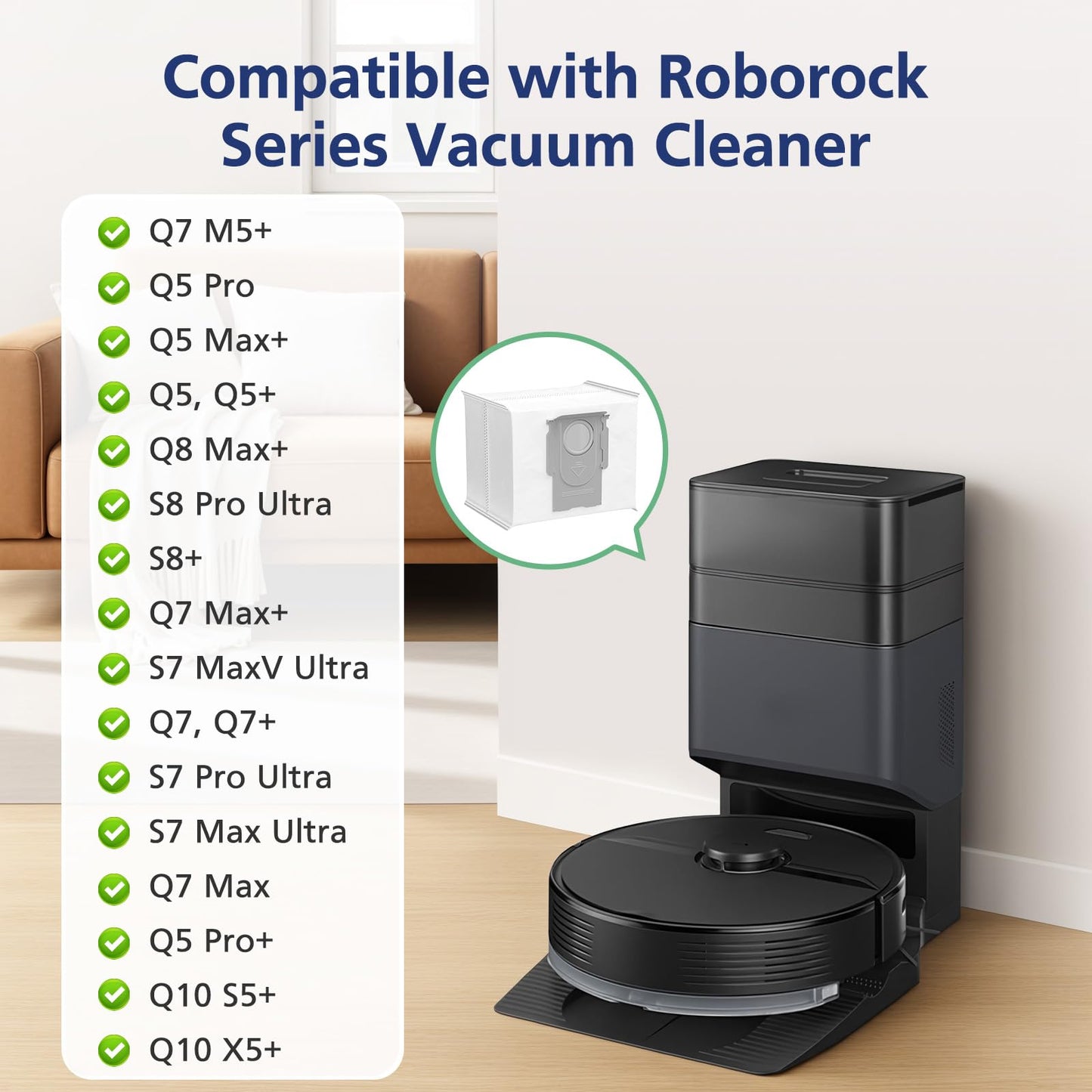 12 Pack Q5 Dust Bags for Roborock Q7 Max, Q7 M5+, Q10 S5+, Q10 X5+, Q8 Max+, Q5 Max+, Q7 Max+, Q5 Pro+, Q5 Pro, Q5+, S8 Pro Ultra, 3.6L Vaccum Bag for S8+, S7 MaxV Ultra, Q7, Q7+, S7 Max Ultra