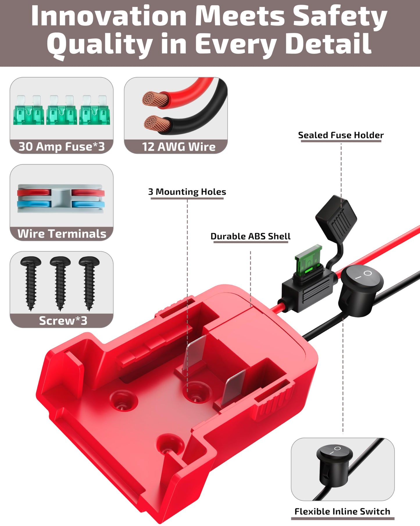 1-Pack 18V for Milwaukee M18 Battery Adapter for Power Wheels Battery Upgrade Conversion Kit with Switch Fuses Wire Connectors 12AWG Wire Power Tool Drill Battery Converter Adapter for DIY RC Car, Etc