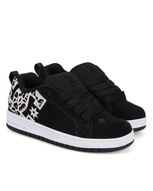 DC Girls Court Graffik Skate Shoe, Black/Leopard, 13 Little Kid