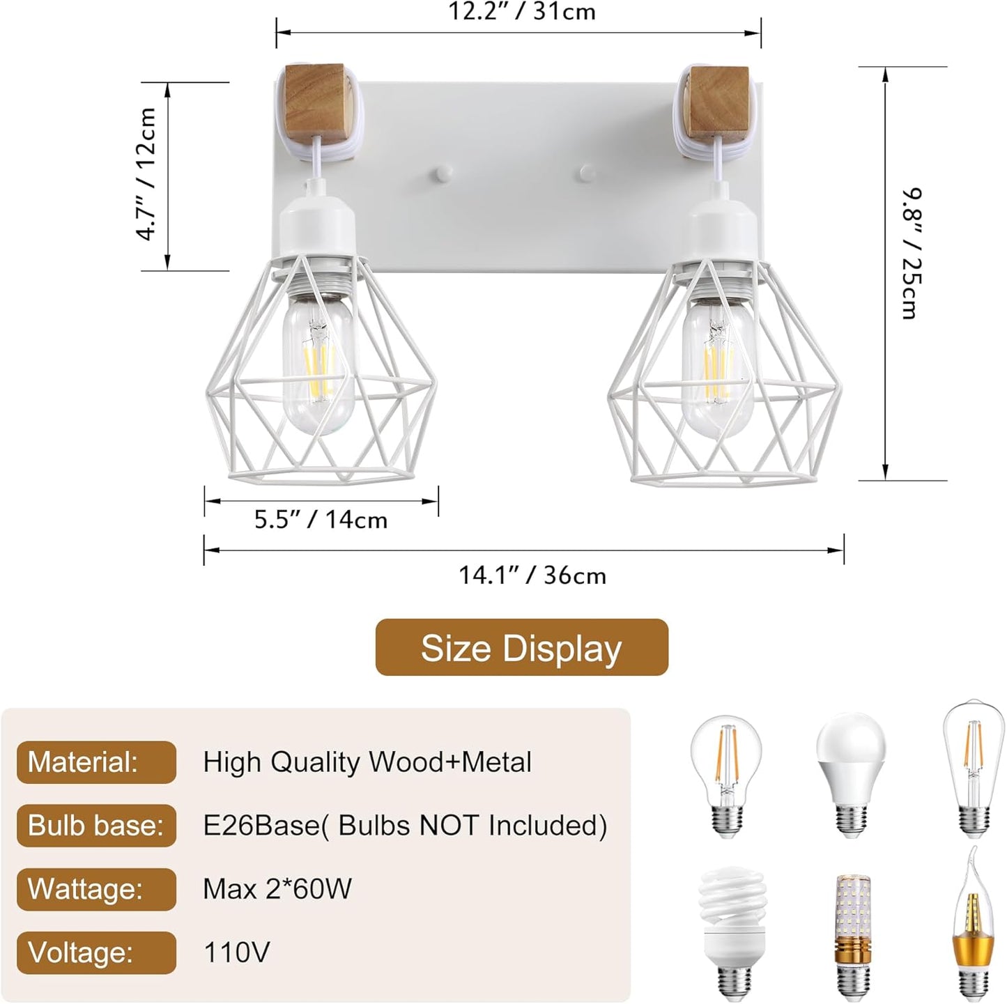 Farmhouse 3-Light Bathroom Vanity Light Fixture - Rustic White Wood Sconces for Mirror