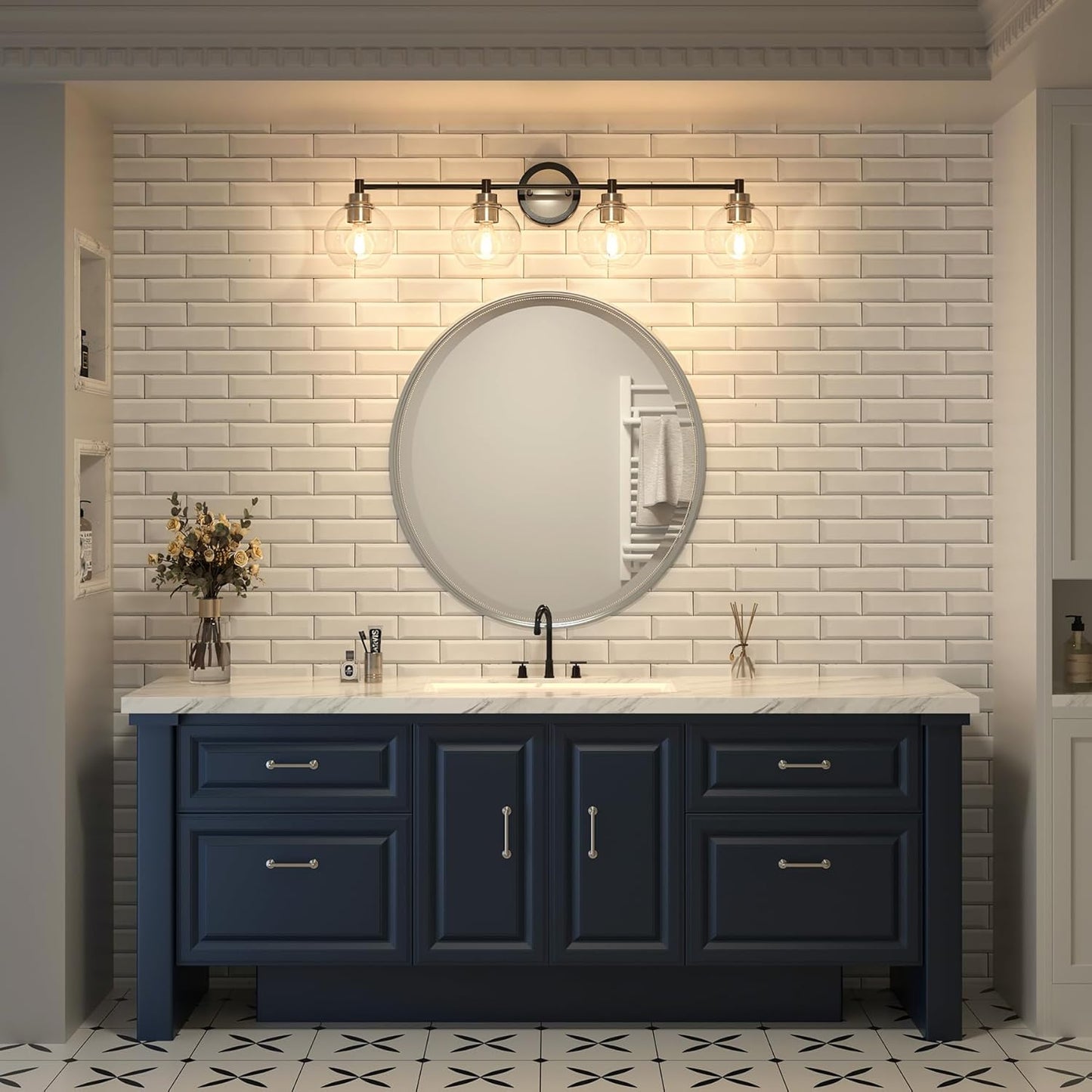 3-Light Vanity Bathroom Light Fixture with Globe Glass Shades - Brushed Nickel, ETL Certified