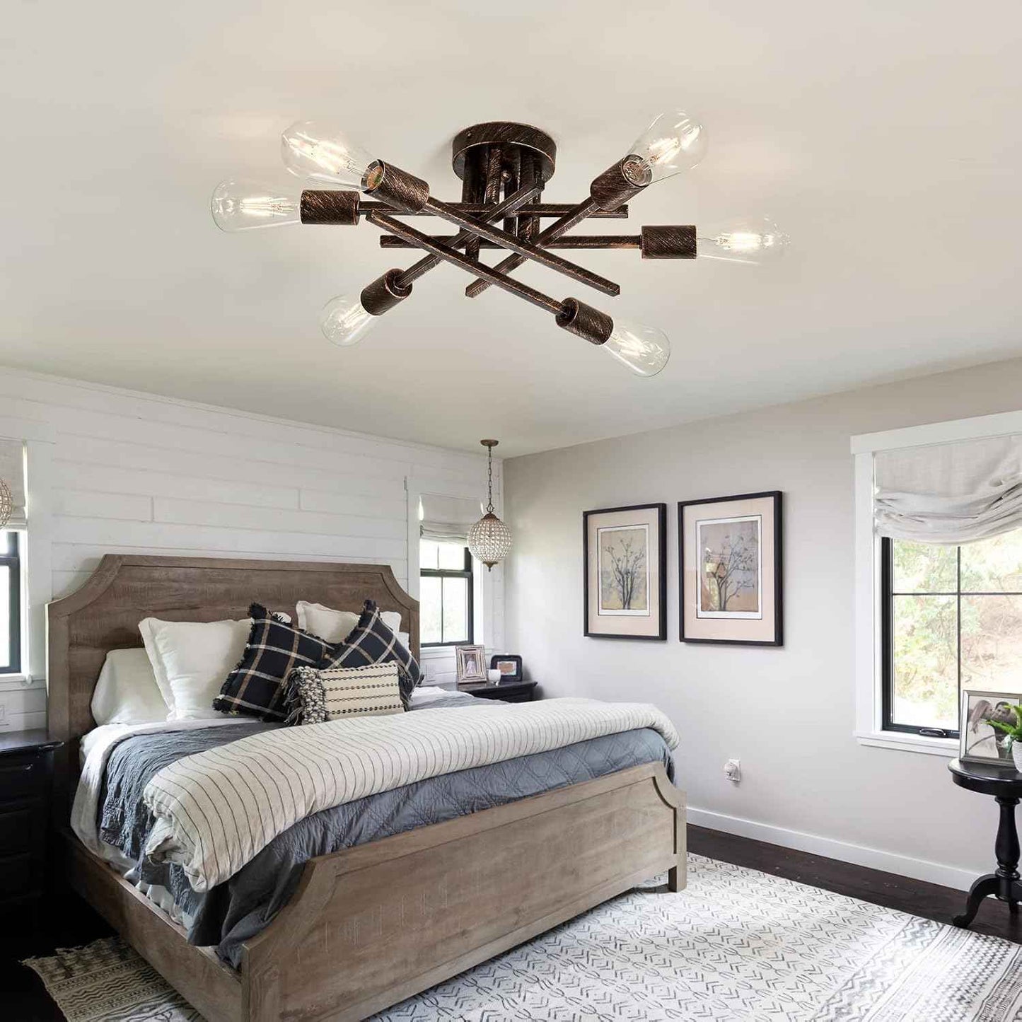 Gold Modern 6-Light Semi Flush Mount Ceiling Light Fixture - Vintage Sputnik Chandelier for Kitchen, Dining & Living Room